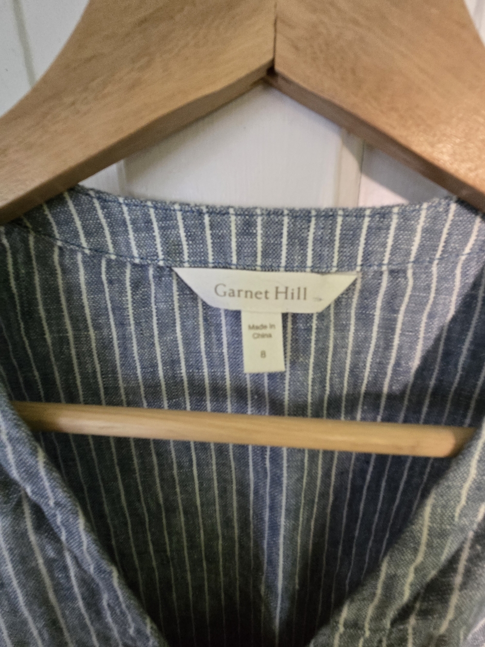 Garnet Hill Striped Blue Linen V-Neck Long Sleeve Dress Size 8 - Picture 4 of 7